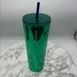 STARBUCKS Reflective Green 24 Oz Venti Cold Cup Tumbler with Lid and Straw